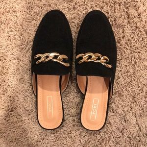 Yoki Faux Suede Backless Loafer Mule with Chain